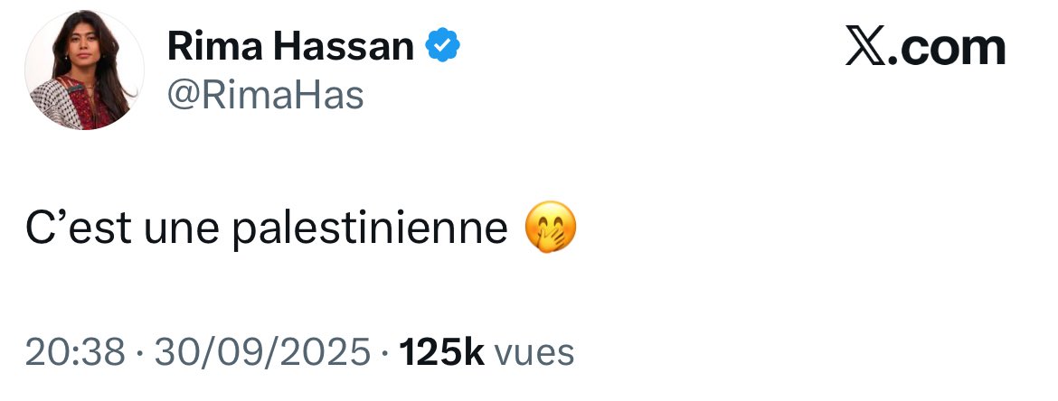 .<a href="/RimaHas/">Rima Hassan</a> nous dit qu’elle aura une avocate « palestinienne » en Israël. 
Dites-moi : c’est ça l’« apartheid » ? Un citoyen arabe, avocat, qui défend une personnalité vouant une haine viscérale au pays ?
Rappelez-vous de l’Algérie, sa « Mecque de la liberté », qui a exigé d’un