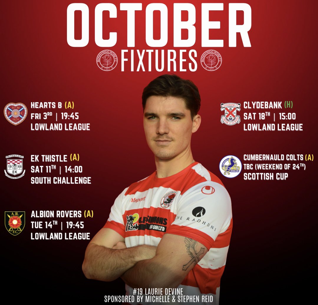 📅 𝑶𝒄𝒕𝒐𝒃𝒆𝒓 𝒊𝒔 𝒉𝒆𝒓𝒆! 

Plenty of league and cup action this month! 🏆⚽

We’re on the road for much of October, before returning to NDP on the 18th! 🌹