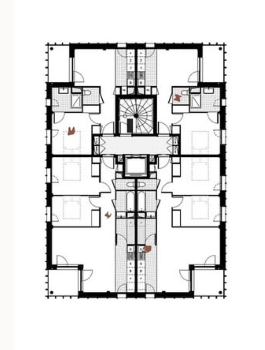 74 apartments in Rennes by BFV Architectes

Compact floor plan and single stair, with a mix of 1 and 2 bedroom apartments. Living rooms in the corners allows for better cross ventilation and views.