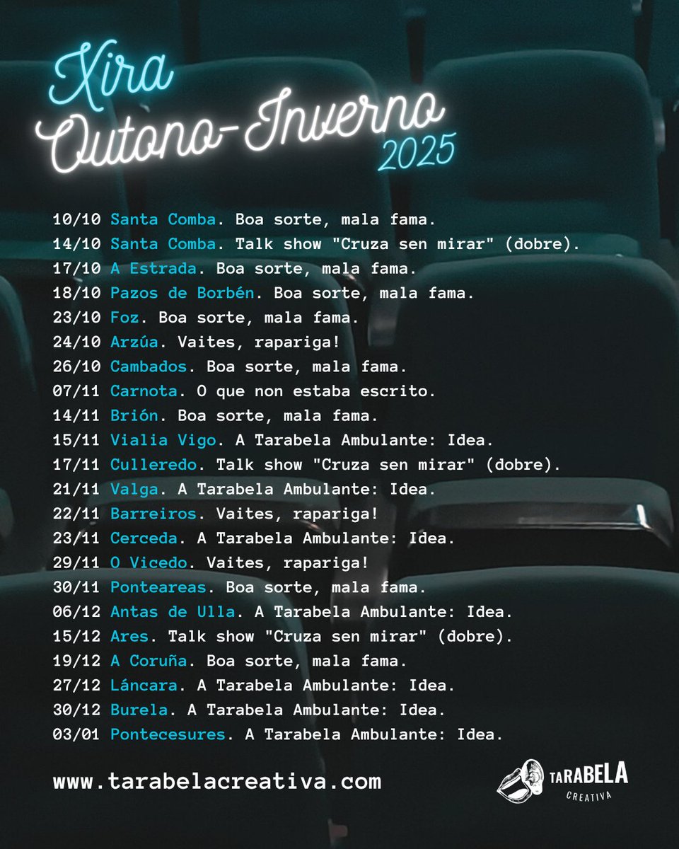 🍁🍂 Foi chegando outubro. 🍂🍁
Compartimos con vós as datas e lugares nas que nos poderemos atopar ata comezos do inverno.
Será unha alegría vervos! ✨