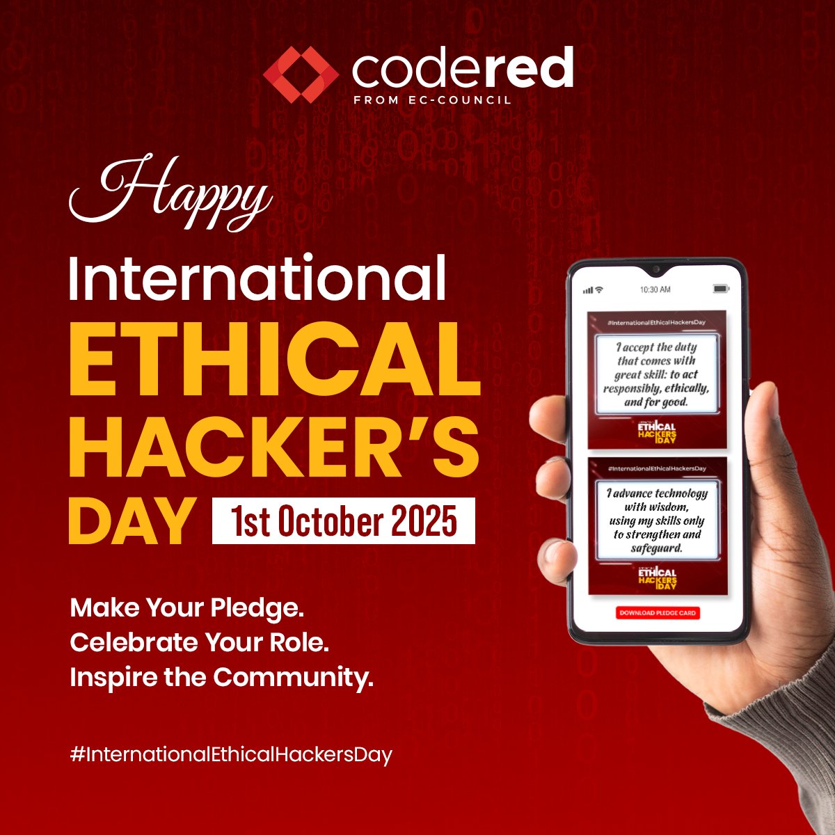 CodeRed_Pro's tweet image. 🌍 Happy International Ethical Hacker’s Day (IEHD)!
This day, the world celebrates those on the frontlines of cybersecurity: YOU!

On IEHD 2025, CodeRed invites you to take a stand for integrity, resilience, and community.

Make your pledge. Share your voice.
1️⃣ Download your…