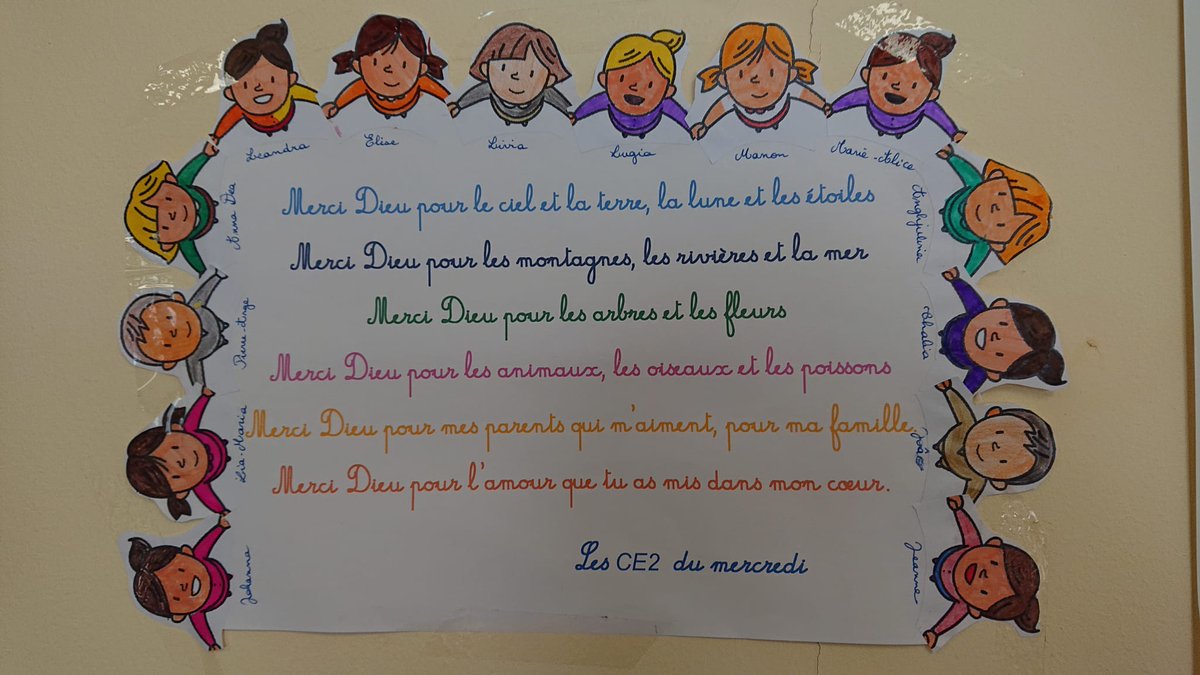 🙏 Catéchisme du mercredi : les ce2 ont travaillé sur la belle prière de la Création inspirée du cantique de Saint François.🌸❤