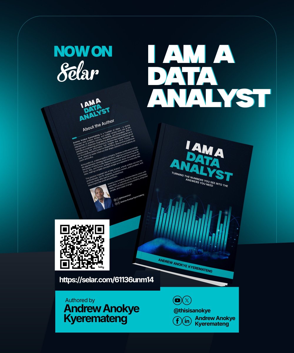 thisisanokye's tweet image. Here’s what you need to know about the “I AM A DATA ANALYST” book.

Grab a digital copy now on Selar: selar.com/61136unm14

#IAmADataAnalyst #BookRelease
