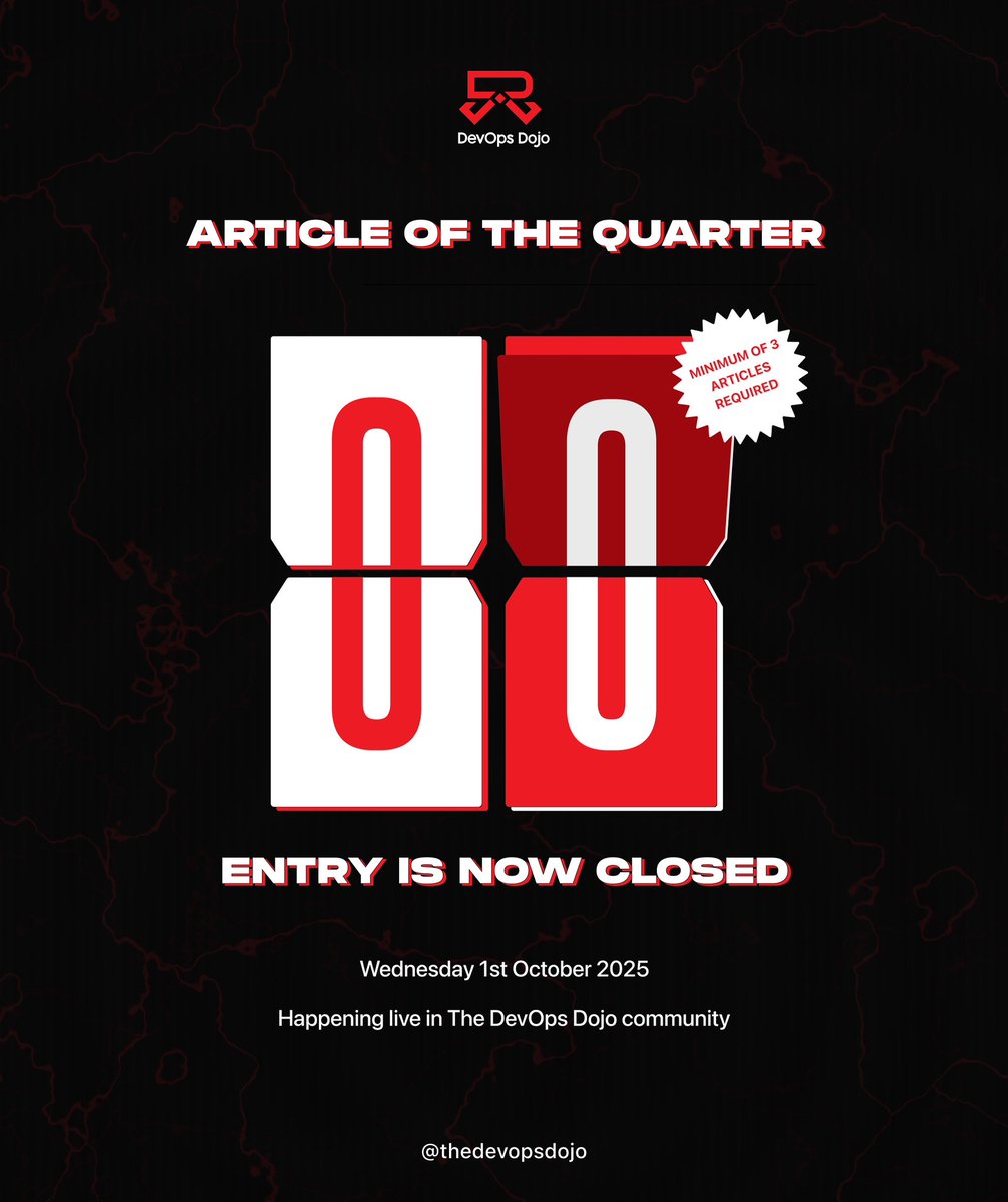 thedevopsdojo's tweet image. Submissions are now officially closed for DevOps Dojo's Article of the Quarter!
We're excited to showcase the most impactful, well-researched, and thought-provoking articles created by our talented community
Thank you to all the participants!
