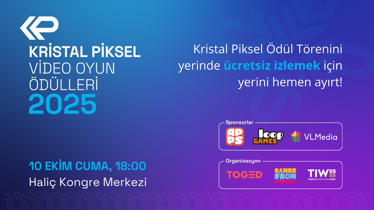 Türkiye'nin en iyi oyunlarının dev sahnede ödülleriyle buluşacağı Kristal Piksel 2025 Video Oyun Ödülleri Törenine artık sayılı günler kaldı ⌛️

Töreni yerinde ücretsiz izlemek için koltuğunuzu ayırtmayı unutmayın!

biletino.com/tr/e-16md/kris…