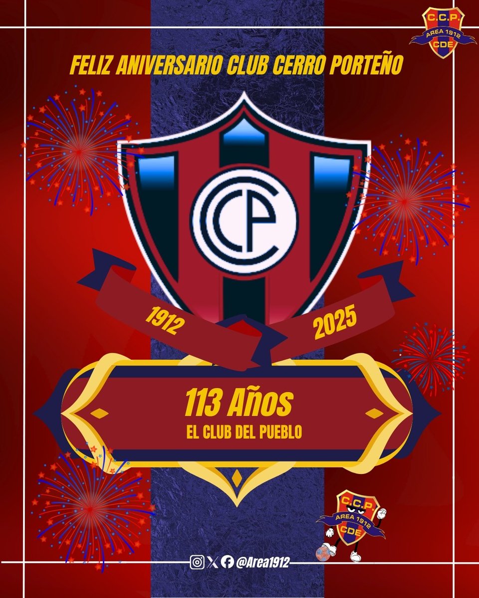 Hoy no es un dia cualquiera, 
Hoy 1 de octubre del 2025 el club del pueblo, el mas popular del País, nuestro querido Club Cerro Porteño cumple 113 años de vida institucional.🎆🎇🎉

Feliz dia queridos amigos Cerristas de todo el mundo. 

Vamos Ciclón 🔵🔴