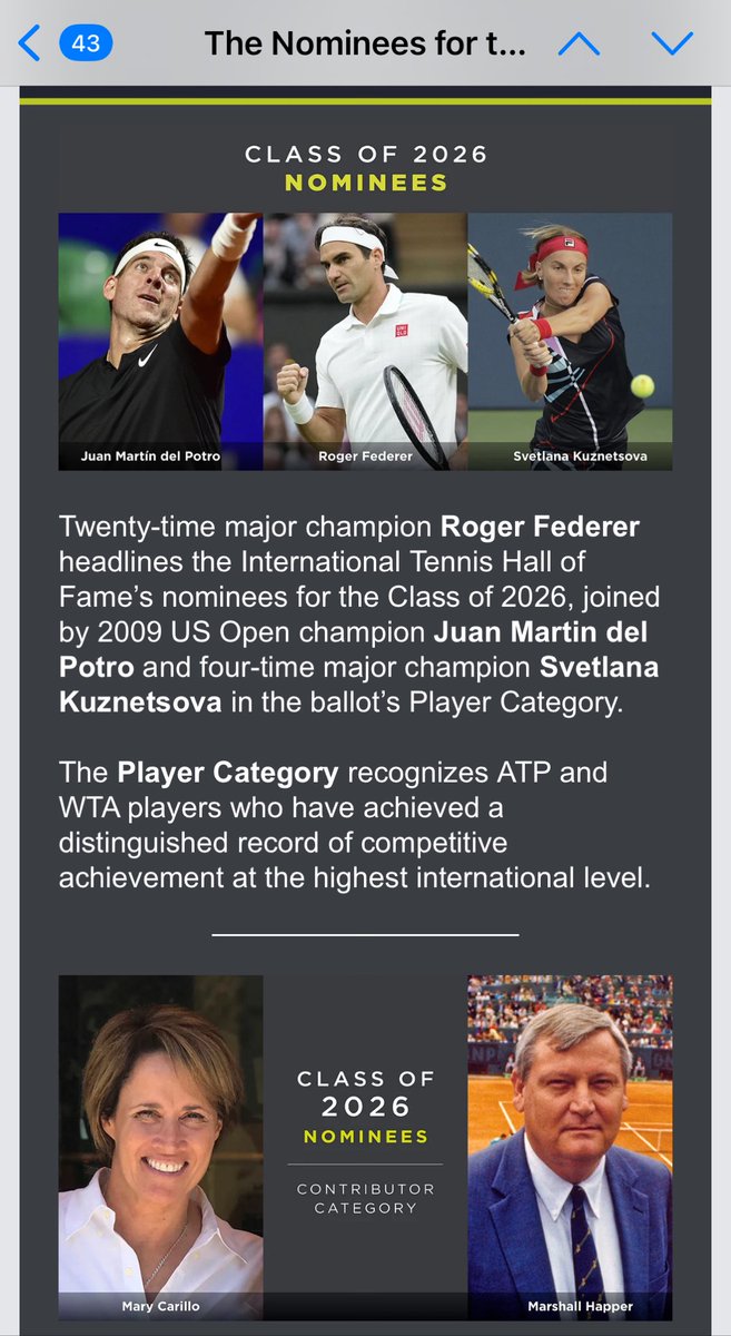 jon_wertheim's tweet image. From ⁦@TennisHalloFame⁩ ….class of 2026 nominees. thinking Federer gets the nod…