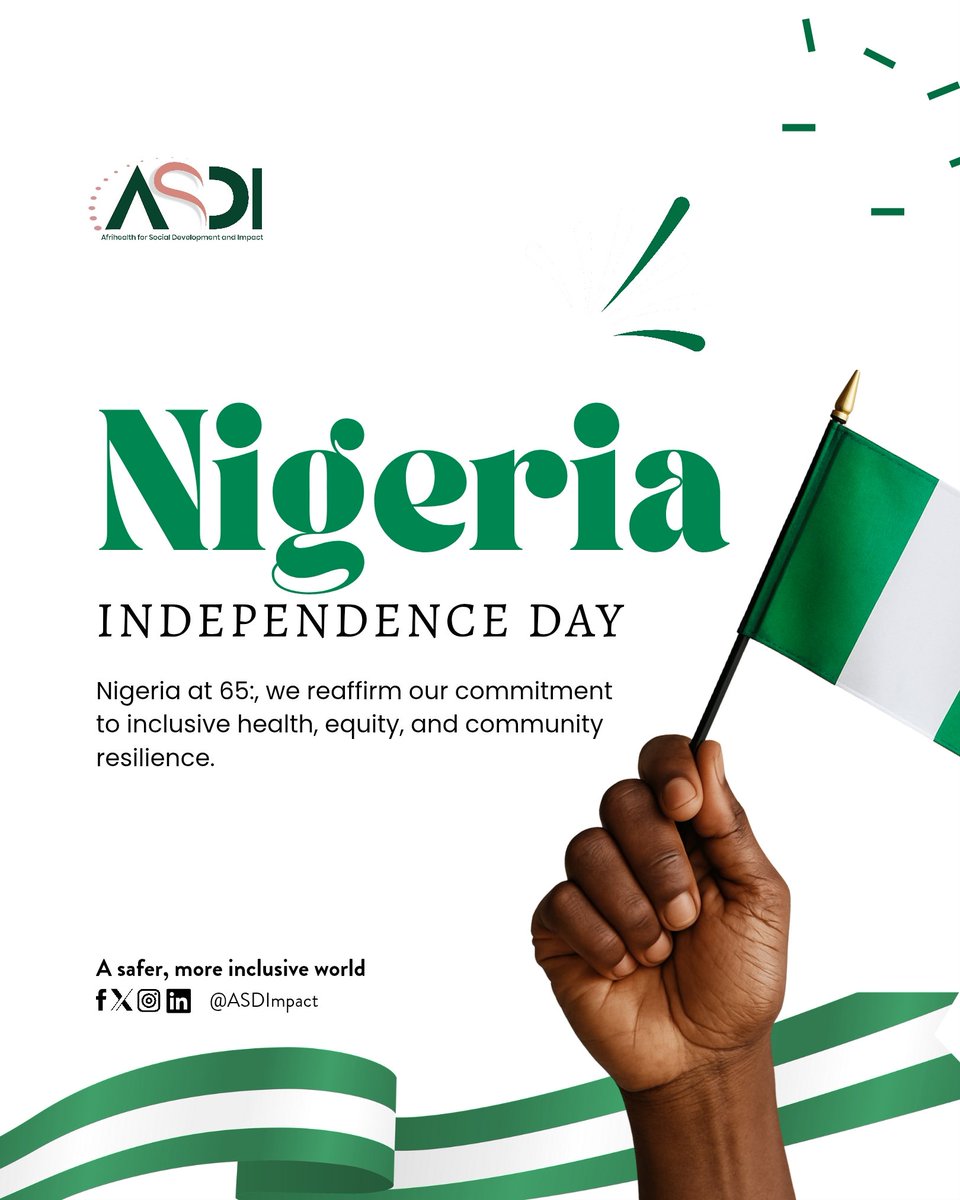 ASDImpact's tweet photo. Celebrating #Nigeria’s resilience, unity, and progress. 🇳🇬 

Together, we build healthier communities and a stronger nation.

Happy #Independence Day from all of us at ASDI. https://t.co/fg5NTkZDzE