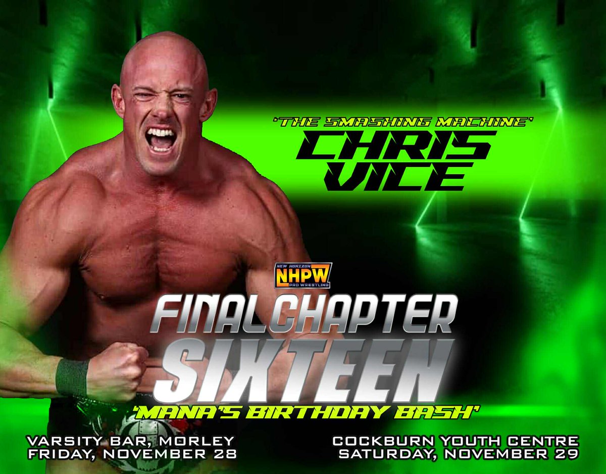 Perths own <a href="/ChrisVice/">Chris Vice</a> returns to celebrate on Nov 29th for our Birthday Bash weekend.  Looking forward to the Smashing Machine coming home.