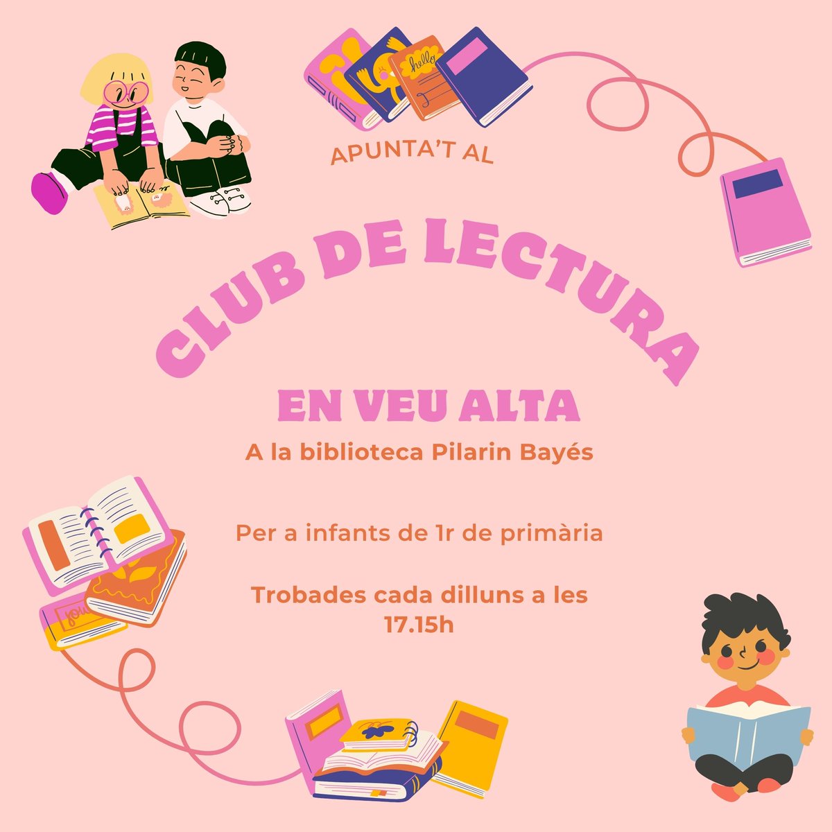 📢Torna el club de lectura en veu alta per a nens i nenes de cicle inicial. Les trobades seran setmanals, cada dilluns de 17.15h a 18h de la tarda. Si esteu interessats adreceu-vos a la biblioteca.
#santacolomadecervello #BPilarinbayes #clublecturainfantil