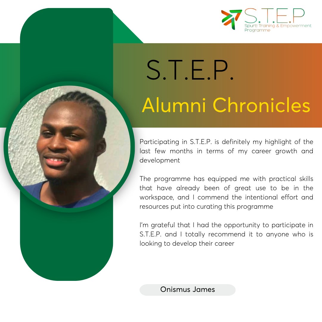 From classroom to career; hear from our past STEP participants who turned training into real opportunities.

Now it’s your turn.
Applications are open. 
Don’t miss your chance to gain skills, mentorship, and internship placements.
Apply free before Oct 5 joinstep.spurt.tools/job/cohort-10-…