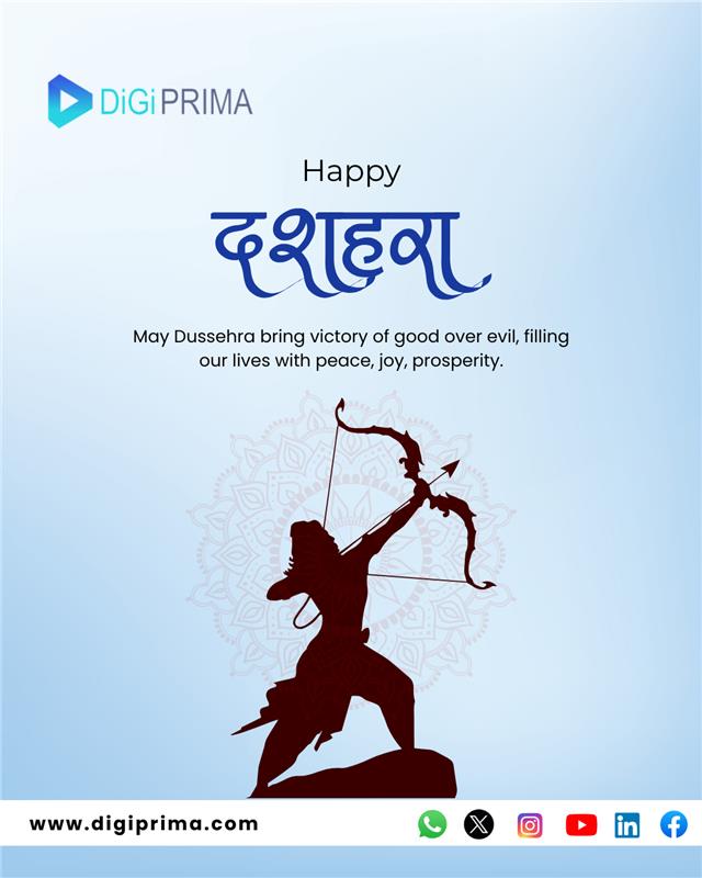 DigiprimaTech's tweet image. On this Dussehra, let’s burn away negativity and welcome peace, positivity, and prosperity into our lives. May Lord Ram inspire you with strength, courage, and wisdom to conquer challenges. Wishing you and your family a victorious and blessed Dussehra!

#HappyDussehra #Digiprima