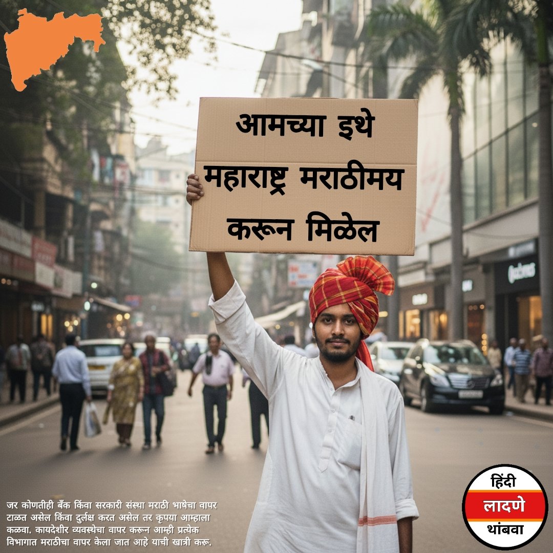 नियम आणि कायदे वापरून आम्ही #महाराष्ट्र तील प्रत्येक विभागात #मराठी चा वापर केला जाईल याची खात्री करू.
तुम्हाला फक्त आम्हाला कळवावे लागेल....

जय मराठी जय जय महाराष्ट्र 🧡