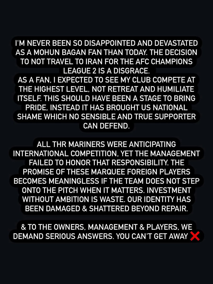 debrajsinha's tweet photo. @mohunbagansg Shame on you @mohunbagansg management. You won't find fans support if you refuse to play. https://t.co/sHVZCFktwJ