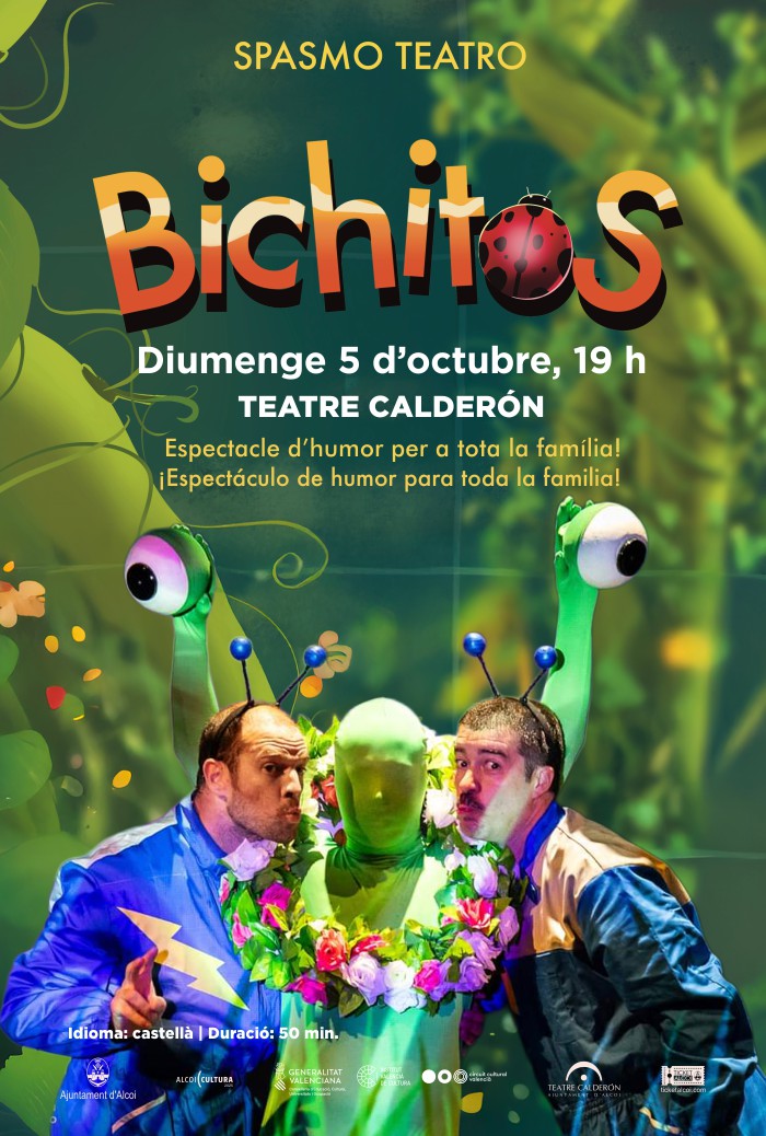 TCalderonAlcoi's tweet photo. "Bichitos" es un espectáculo de humor gestual para toda la familia.
Spasmo Teatro presenta: BICHITOS
Diumenge 5 Oct 2025, a les 19 h
Entrada: 5 € 

Públic: Familiar | Durada: 50 min. | Idioma: Castellà

https://t.co/ErrNw0E59l https://t.co/BHIiSheH7J