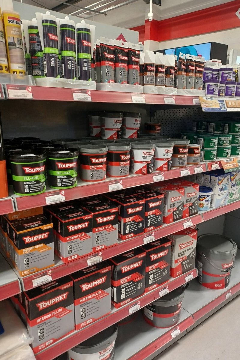 Fresh on display at O’Higgins Homevalue in #Galway – the full range of Toupret professional fillers! Perfect for smooth finishes, quick repairs &amp; pro results every time. Drop in and stock up today.