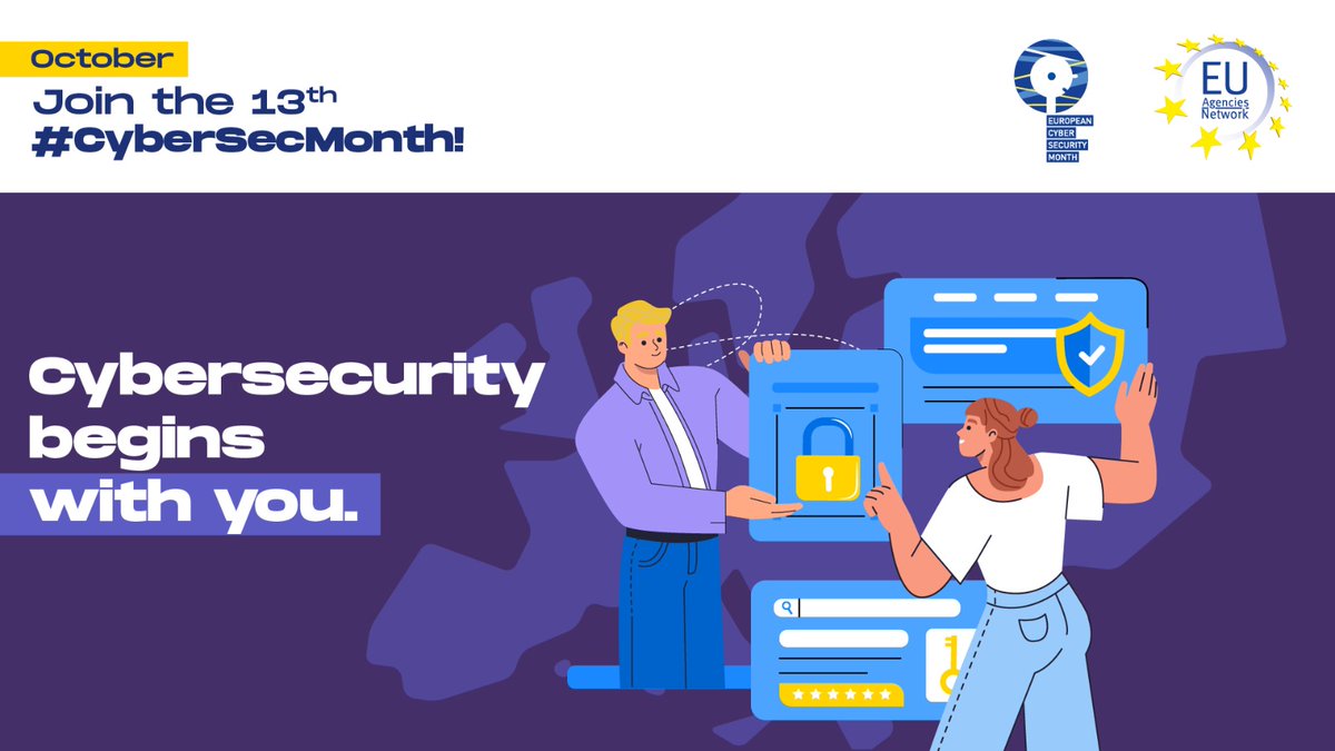 🔐 October marks the 13th #CyberSecMonth! 
  
Cybersecurity is everyone’s responsibility, agencies, organisations &amp; citizens working together to protect our digital future. 
  
🌍 Let’s keep building resilience together. 

#CyberSecMonth #EUAgenciesNetwork