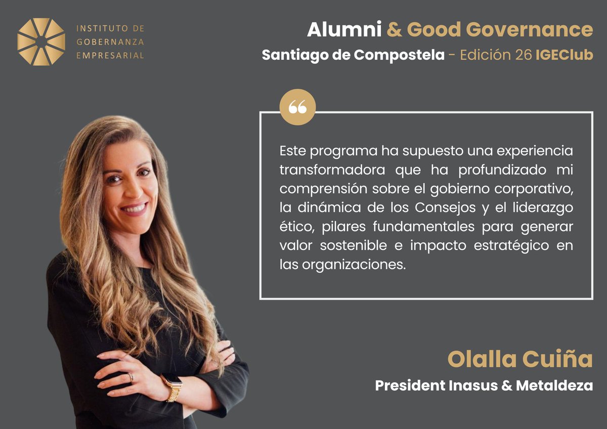 🌟Nuevos acreditad@s edición #Galicia!

Olalla Cuiña, Presidenta <a href="/inasuscompany/">Inasus</a> y <a href="/metaldeza/">Metaldeza</a>, cuyo liderazgo sólido e innovador impulsa la proyección de dos compañías referentes. Su paso por la #AcreditaciónInternacional refuerza la profesionalización en los órganos de gobierno.
