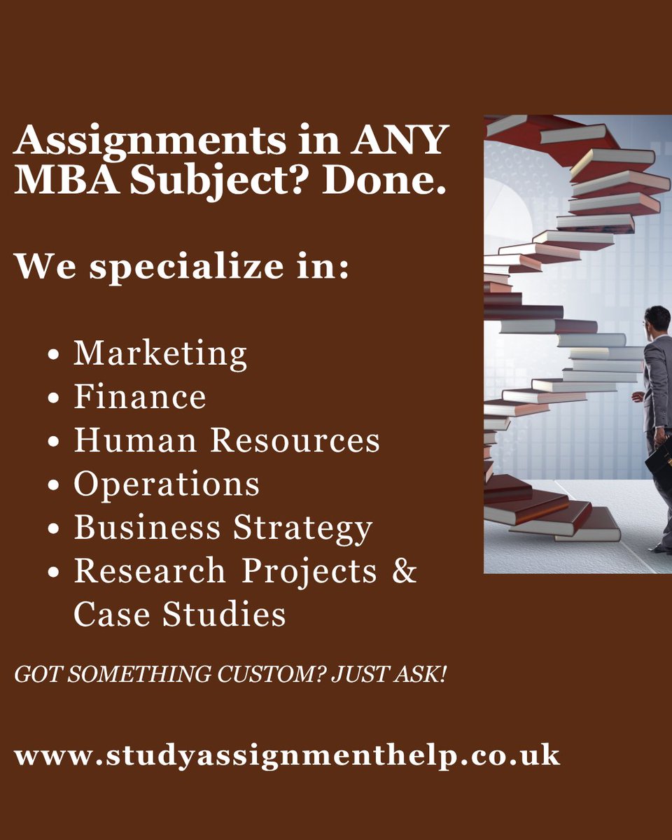 studyhelp_uk's tweet image. MBA Assignments piling up? Don’t panic — get professional help from expert writers in Finance, Marketing, HR etc.- we’re here to make it easier.
Visit- tinyurl.com/9w7vkh4t

#MBAHelp #StudentSupport #AssignmentHelp #BusinessSchool #MBAStudentLife #studyassignmenthelp #tranding