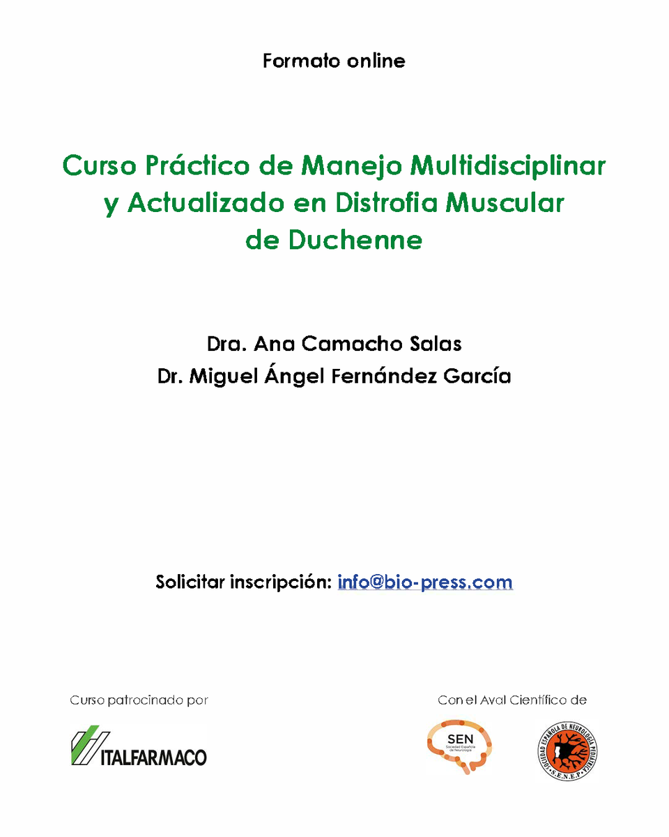 senep_es's tweet photo. 📢🟠 Con el aval de @senep_es y de la @seneurologia hoy arranca el Curso Práctico de Manejo Multidisciplinar y Actualizado en Distrofia Muscular de Duchenne
✍️Inscripción aquí: https://t.co/yBtwH2nkUM
#SENEP #DistrofiaMuscularDeDuchenne #Neuropediatría #FormaciónMédica https://t.co/SqDhUTgUIa