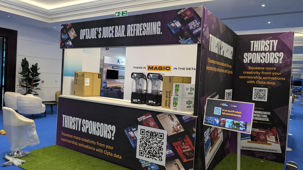 StatsPerform's tweet image. We’re set up and ready to quench the thirst of sponsors, rights owners and innovators at #LeadersWeek. 🥤

Visit the 𝙾𝚙𝚝𝚊𝙹𝚘𝚎 𝙹𝚞𝚒𝚌𝚎 𝙱𝚊𝚛 today and tomorrow to recharge – and discover how #Opta data helps squeeze more creativity from your sponsorship activations.