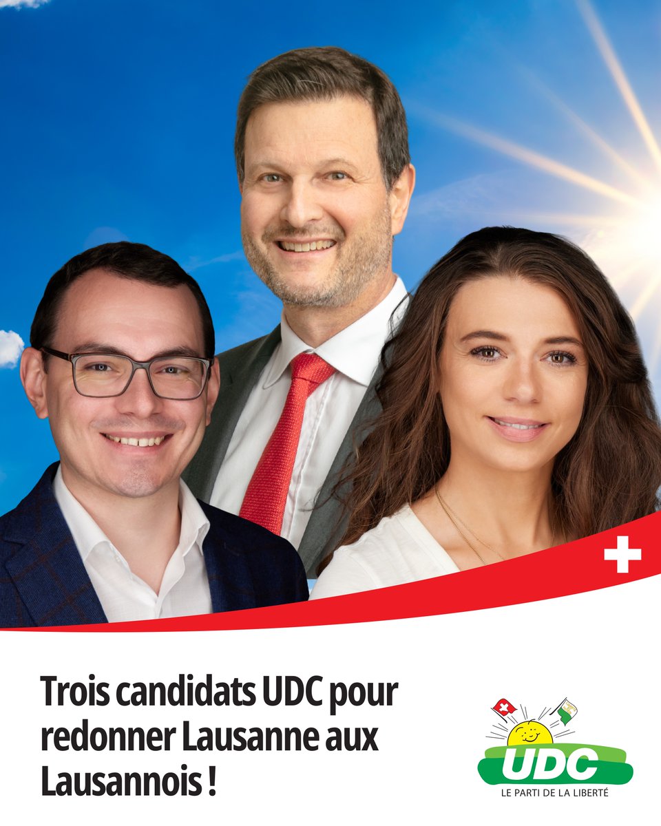 L’UDC Lausanne présente ses candidats à la Municipalité : Valentin Christe, Patrizia Mori et Fabrice Moscheni.

Sous la bannière « Rendons Lausanne aux Lausannois », ils proposent notamment 🚗 1h de parking gratuit pour soutenir nos commerces.

#Lausanne2026 #UDC