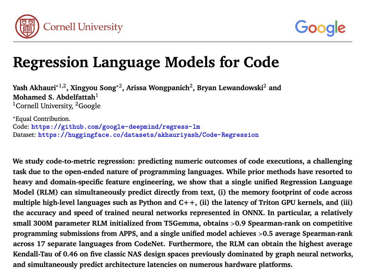 _akhaliq's tweet photo. Regression Language Models for Code https://t.co/OEhpUxQ6Hj