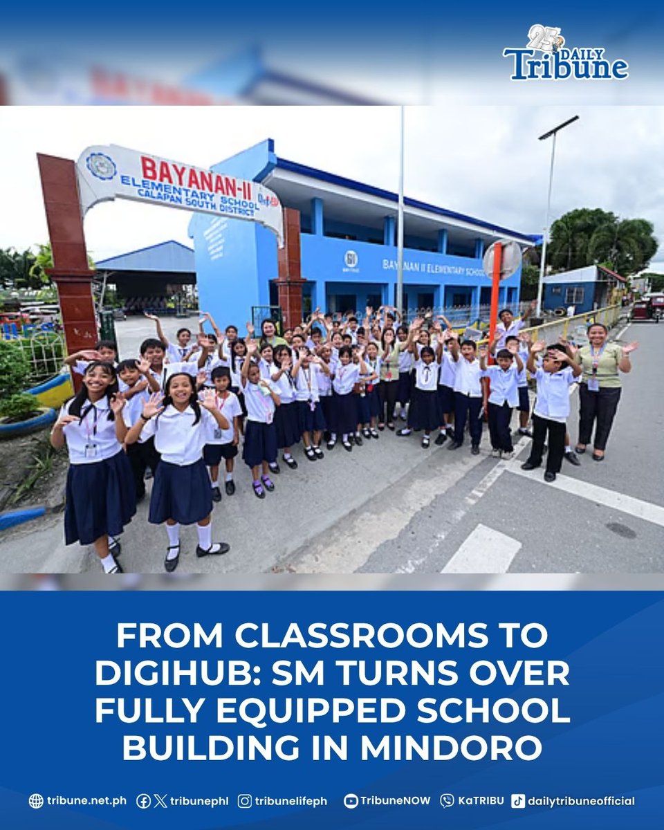 tribunephl's tweet photo. The SM Group, through SM Prime and SM Foundation, has turned over a newly constructed two-story, four-classroom school building to Bayanan II Elementary School in Calapan.
Read more at: https://t.co/ZaSZk6LSC8
#dailytribune #SMgroup #SMfoundation https://t.co/KehGcwXQ0k