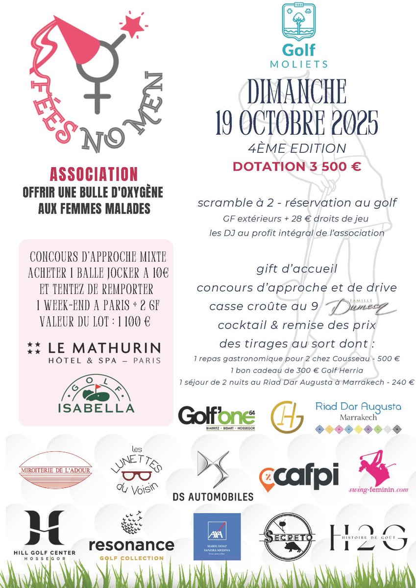 Gol’Fées Contre le Cancer : un swing solidaire au Golf de Moliets

pour lire l'article : swing-feminin.com/golfees-contre…

#GolfSolidaire #GolfeesContreLeCancer #GolfDeMoliets #LesFeesNoMen #CancerFeminin #SportEtSolidarite #GolfPourLaBonneCause #ScrambleADeux #TournoiCaritatif