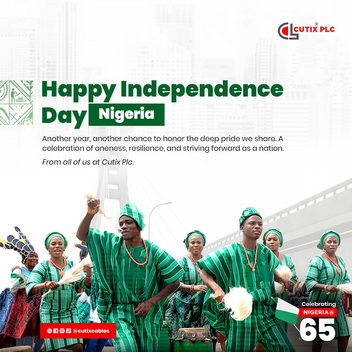 Cutixcables's tweet photo. Wishing you a joyful Independence Day and a wonderful new month from all of us at Cutix.
☎️: +2347046236426
📧: info@cutixplc.com.ng
#CutixPlc #IndependenceDay #Nigeria #CutixCables https://t.co/XNDSNeENvI
