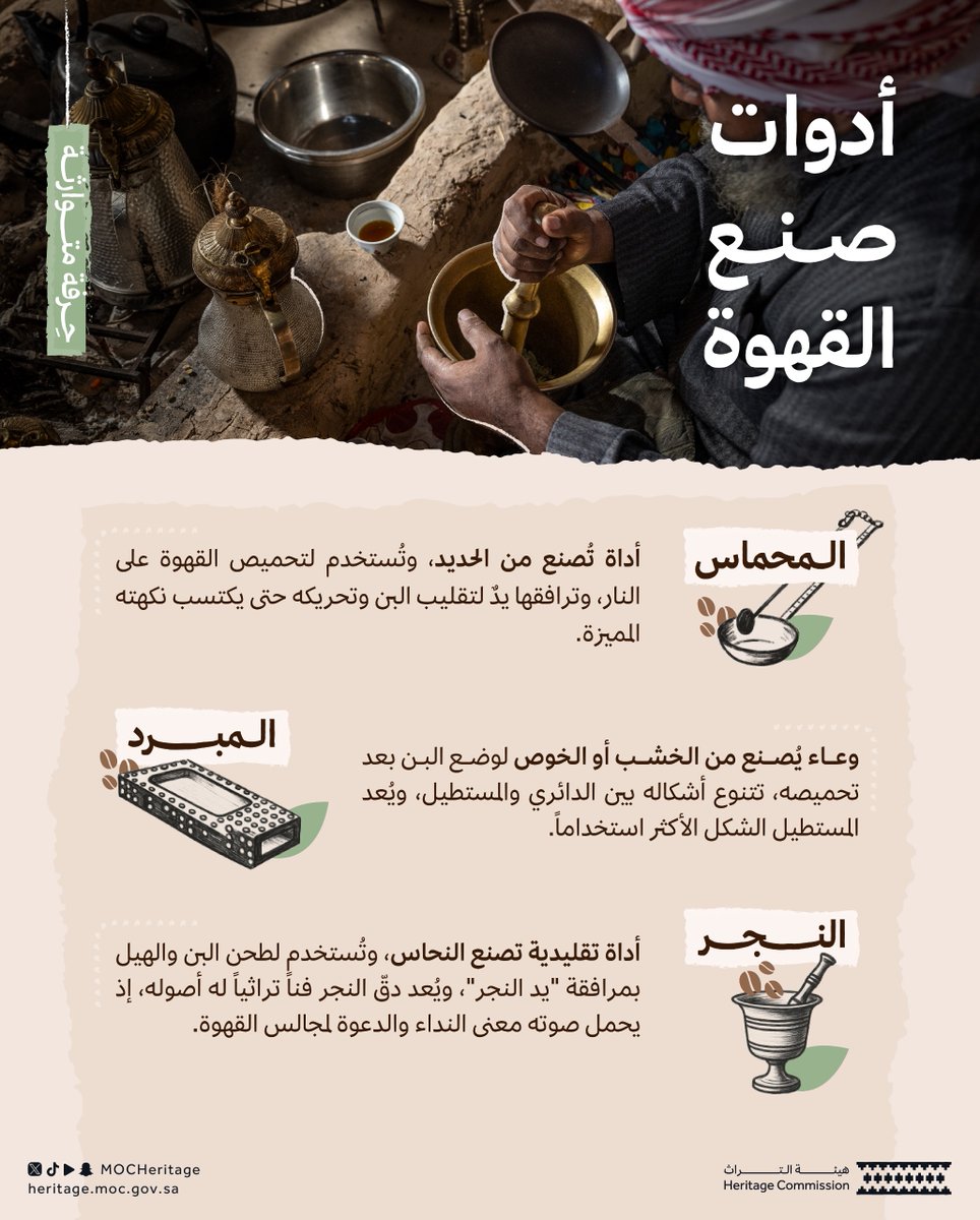 القهوة السعودية.. 
كرمٌ يُروى بأدوات صنعتها أيادي الحرفيين المهرة.

#اليوم_العالمي_للقهوة
#عام_الحرف_اليدوية_2025
#هيئة_التراث