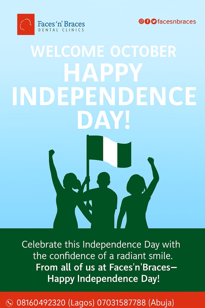 🇳🇬 It’s October 1st! Happy Independence Day! 🎉
We’re celebrating freedom with bright, confident smiles, how about you? 😁
Drop a 💚🤍💚 in the comments if you’re proud to be Nigerian and rocking your best smile today! 
#FacesnBraces #IndependenceDay #Smil
#HappyNewMonth