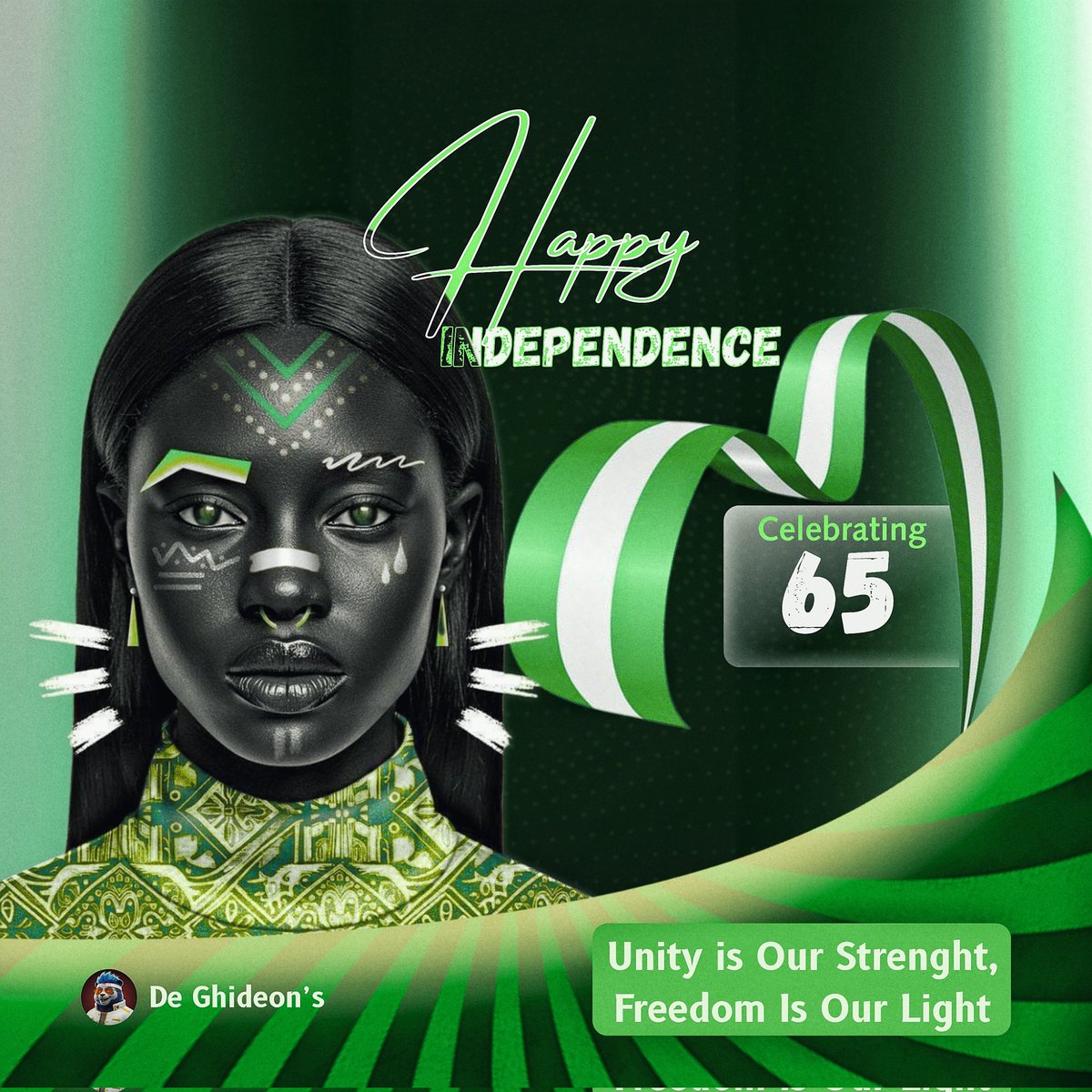 Gideon_123m's tweet image. For 65 years, we’ve walked this road of trials and triumphs, holding on to faith in a brighter Nigeria. As this new month begins, may our unity and hope light the path ahead. Happy New Month From Your Visual Designer 🇳🇬✨
#independenceday2025
#NigeriaAt65
#VisualDesigner