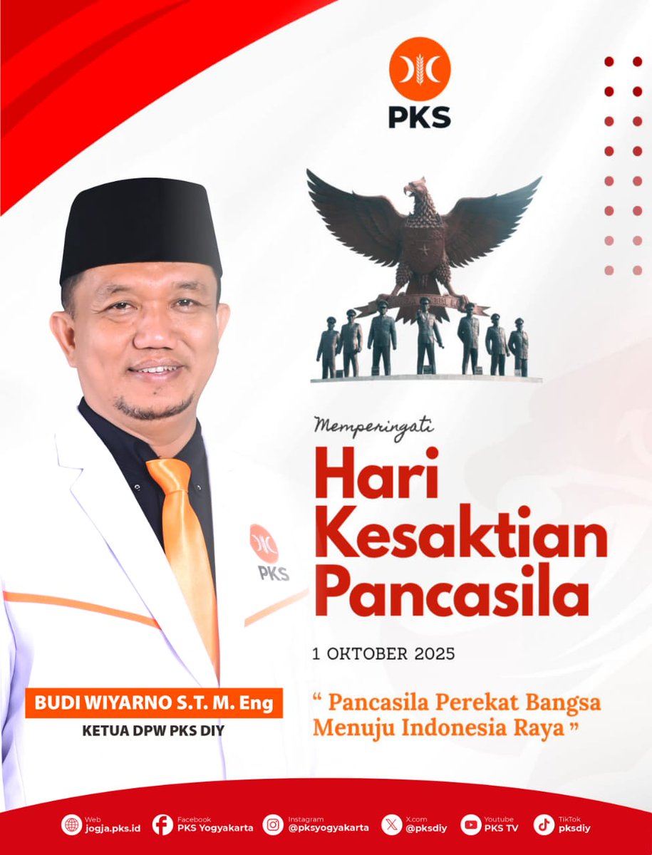 Selamat memperingati Hari Kesaktian Pancasila, 1 Oktober 2025

#Pancasila #KesaktianPancasila #PKSejahtera #PKSDIY