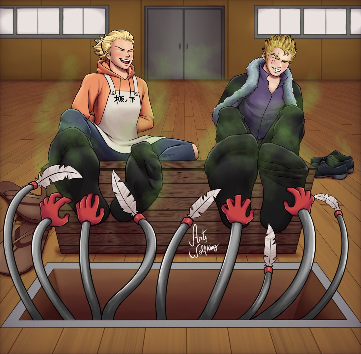 Now — Variant II, (to be sure); featuring: Messrs. Keishin Ukai &amp; Laxus Dreyar, (by the bye; — from: Haikyuu &amp; FairyTail — respectively, of course); being: tickled; in — Socks, (by-&amp;-by). 😋 
#haikyu #Haikyuu #FairyTail