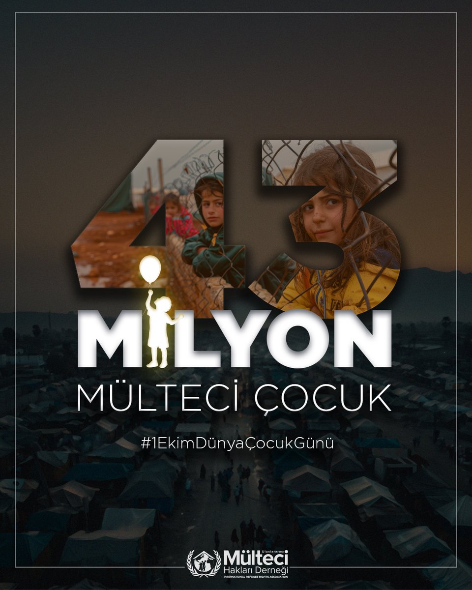 Bugün Dünya Çocuk Günü.
Ne yazık ki 43 milyon çocuk, mülteci olarak yaşamını sürdürüyor.
Onların geleceği için farkındalık yaratmak, hepimizin sorumluluğu.

#1EkimDünyaÇocukGünü #MülteciÇocuklar