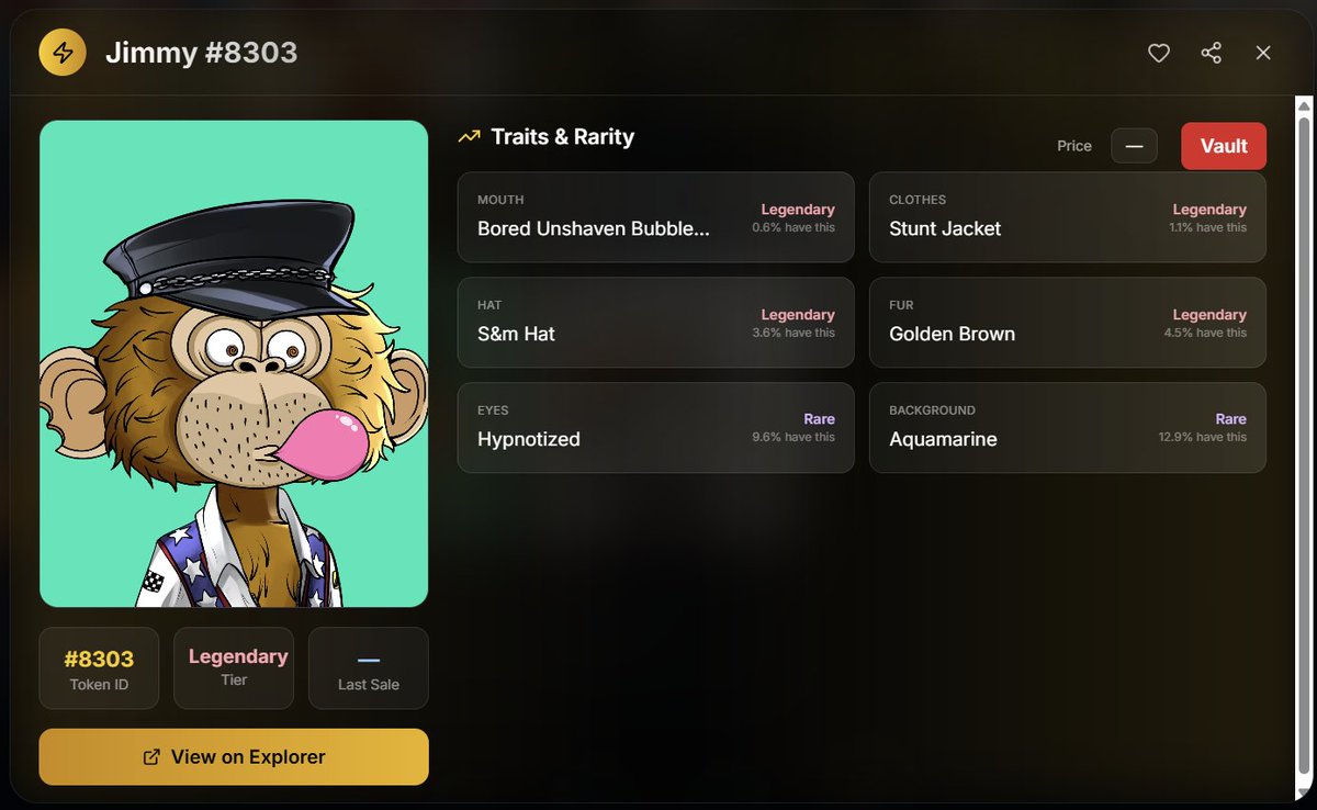 Thank <a href="/redlywhite/">RedlyWhite</a> for listing his JIMMY on BOREDSWAP.IO. 
The first person to VAULT this JIMMY will get 100% REFUND upon unlocking the VAULT.
#ApeChain $Ape