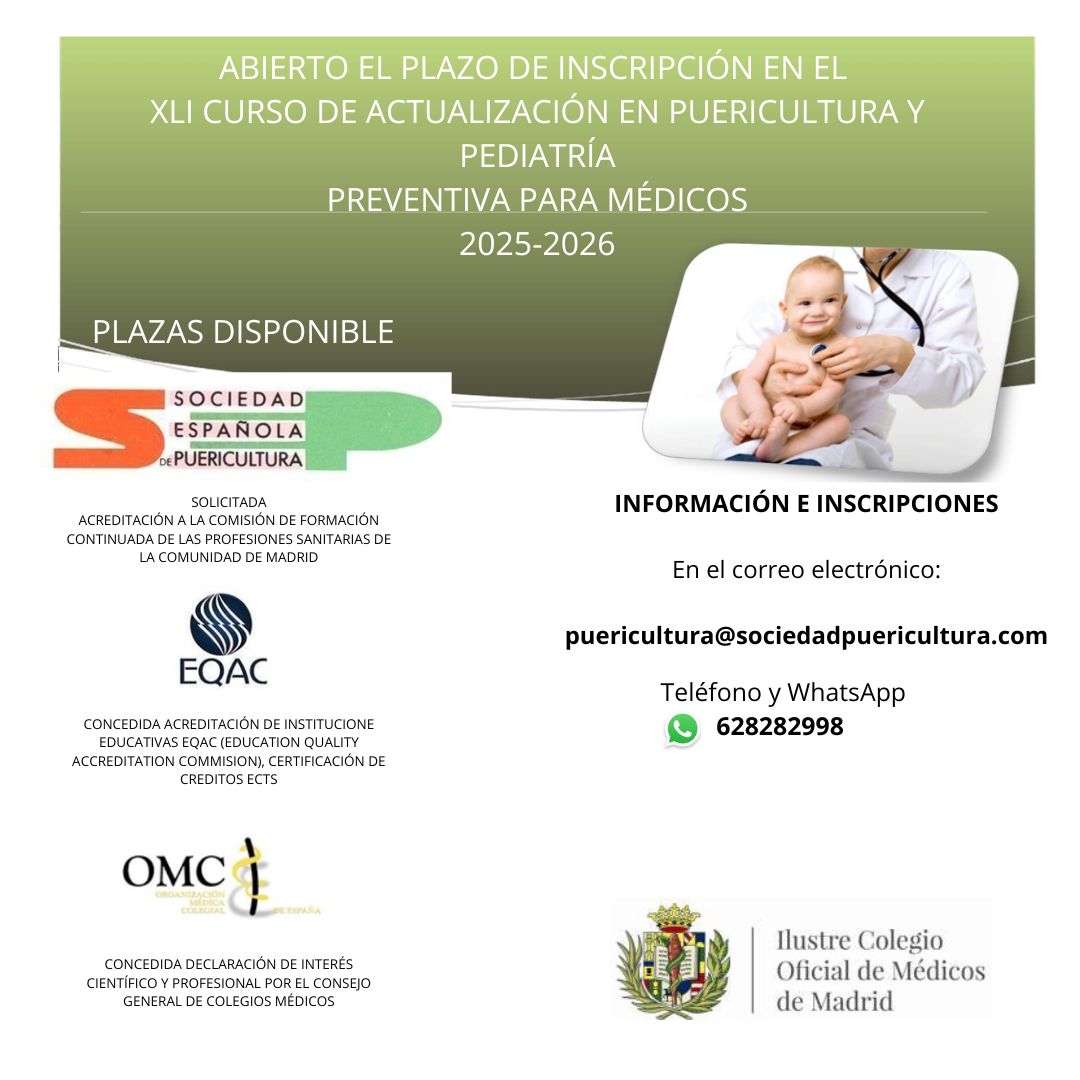 SEPpuericultura's tweet photo. 🔊¿Quieres trabajar como Puericultor en Sociedades Médicas Privadas?
Este es tu curso.
XLI CURSO DE ACTUALIZACIÓN EN PUERICULTURA Y PEDIATRÍA PREVENTIVA PARA MÉDICOS, 2025-2026.
Información e Reservas en:
📷628282998
📷puericultura@sociedadpuericultura.com https://t.co/lZz8ysTPr3