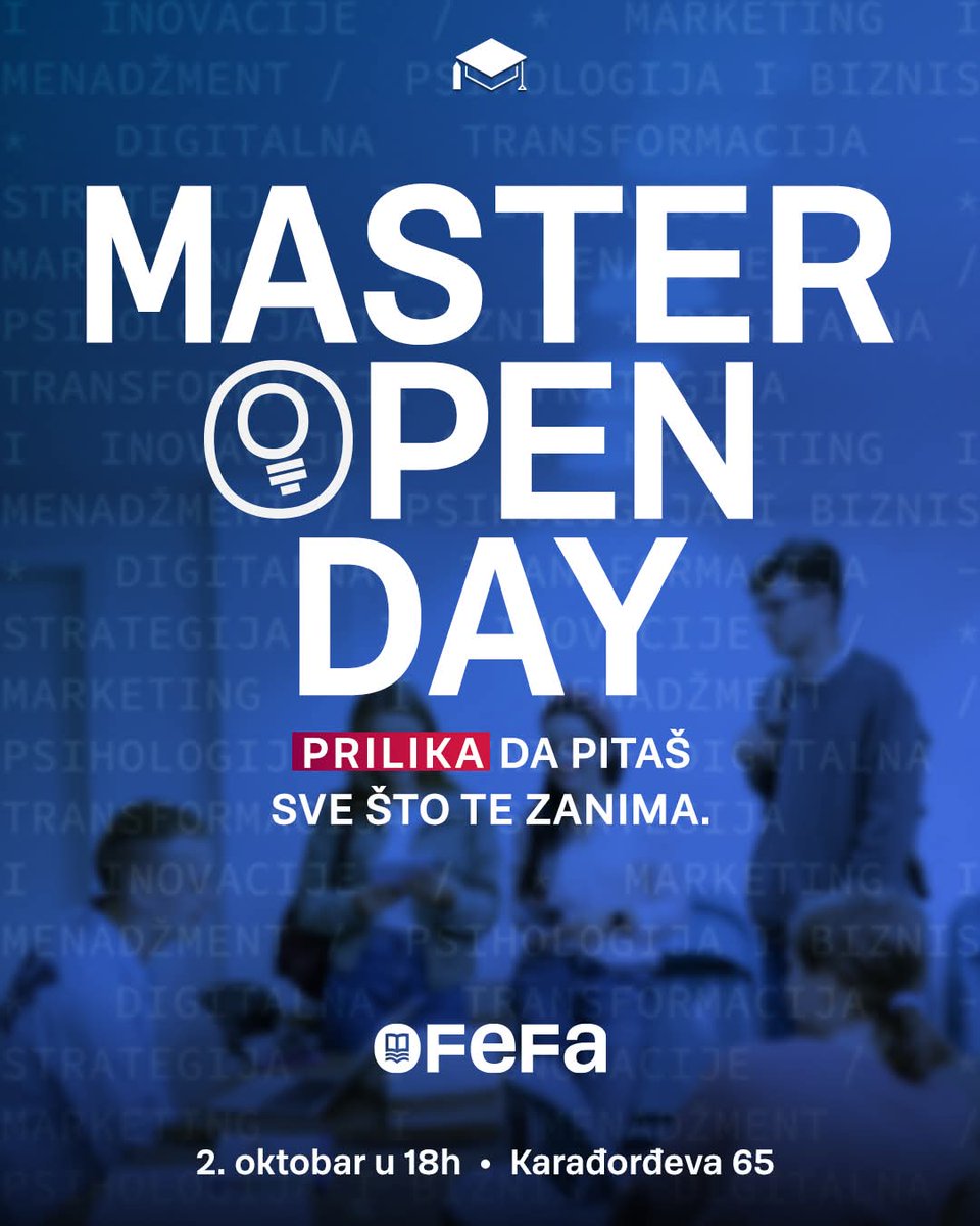 Razgovarajmo o masteru na novoj adresi 2. oktobra od 18 h.

Prijava fefa.edu.rs/master-open-da…
#FEFA #biznis #digitalnatransformacija #masterFEFA