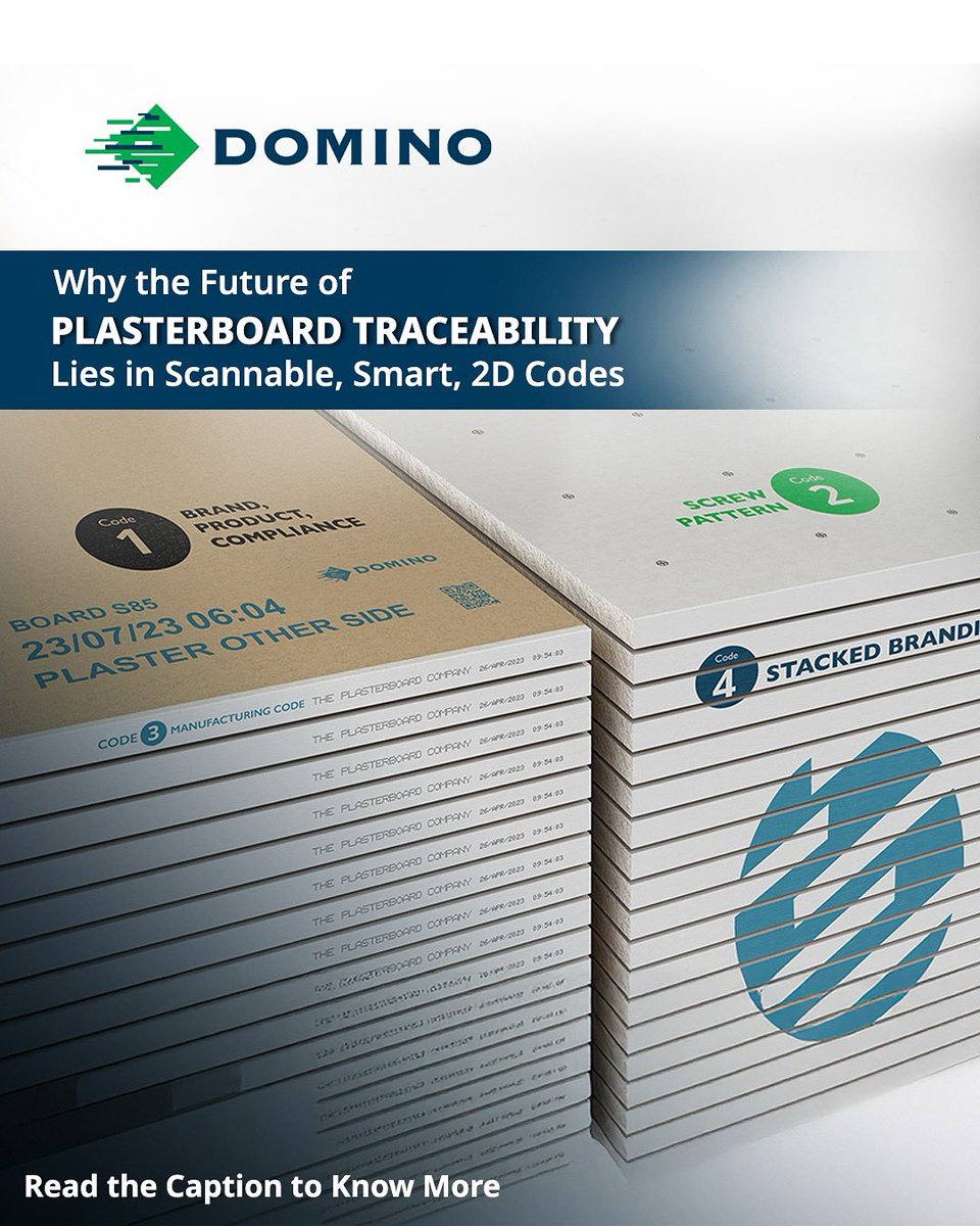 Plasterboard manufacturers face rising demands for efficiency, compliance &amp; sustainability. Unique 2D codes powered by GS1 enable end-to-end traceability, turning every board into a smart, scannable object.
Learn more: bit.ly/42Q2N52

#DominoIndia