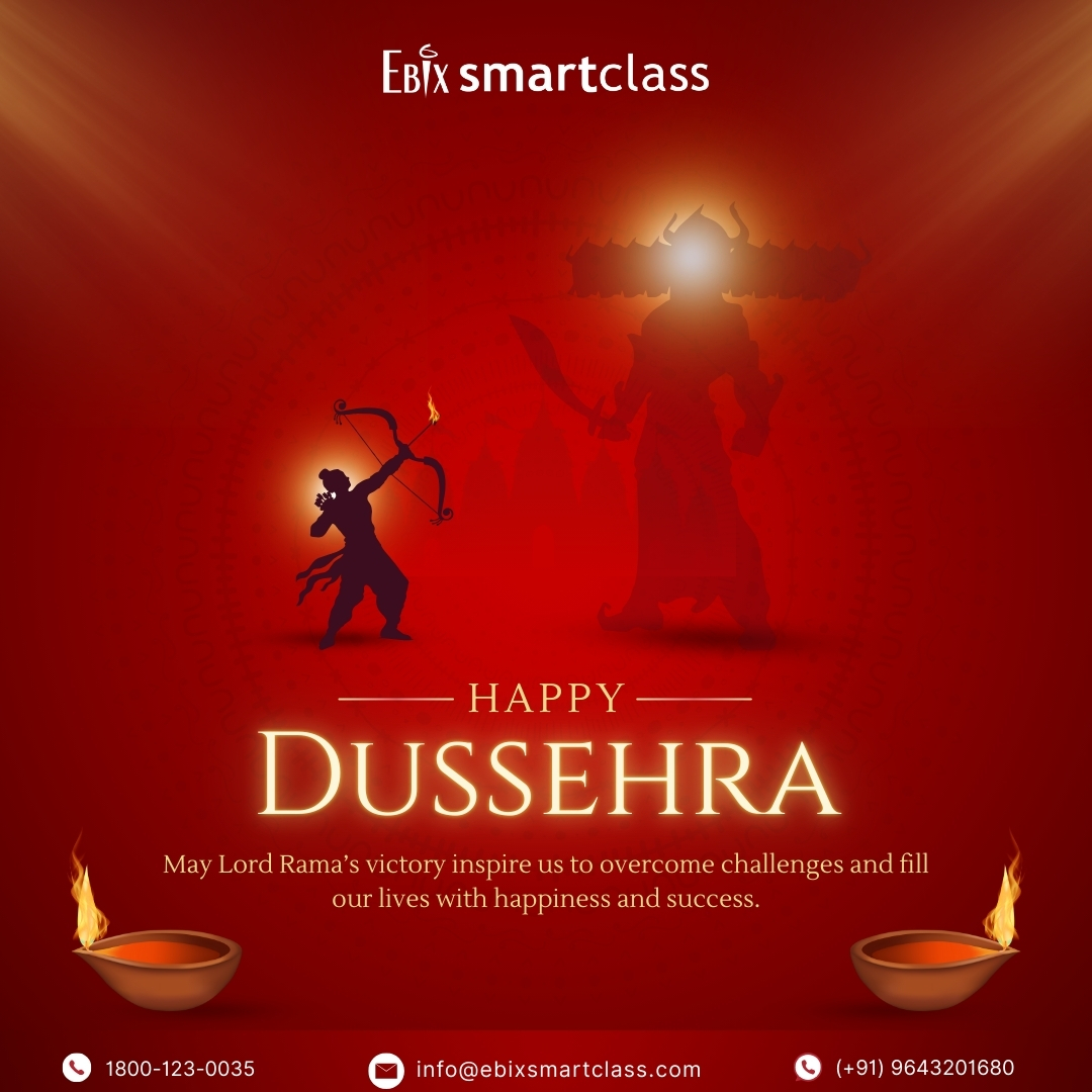 Ebix_Smartclass's tweet image. This Dussehra, let’s celebrate the triumph of good over evil!
May Lord Rama’s victory inspire us to overcome challenges and embrace success with courage and wisdom. 🙌

💫 Ebix Smartclass wishes you a Happy Dussehra! 💫

#HappyDussehra #Dussehra2025 #VictoryOfGoodOverEvil