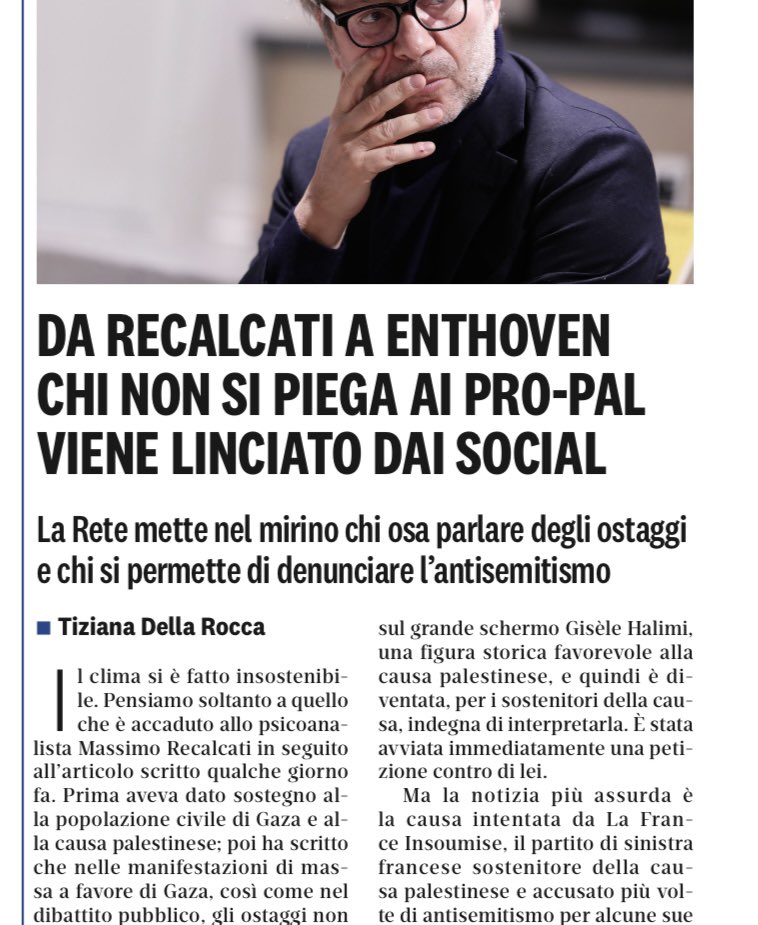 Tiziana_DR's tweet photo. Il mio pezzo oggi sul @ilriformista da #Recalcati  a #Enthoven, chi non si piega ai pro-pal viene linciato dai social. La Rete mette nel mirino chi osa parlare degli ostaggi e chi si permette di denunciare l'antisemitismo. https://t.co/s61z0oBGSm