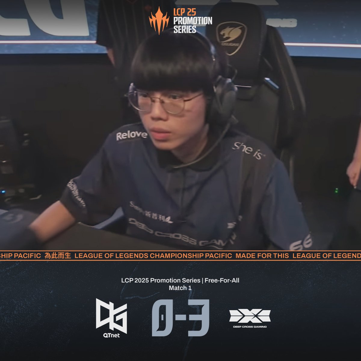 📣LCP Promotion Series FFA Round 1

Game 3🏆
QT DIG vs Deep Cross Gaming ⚔

QTD が序盤の流れを掴むも、DCG も負けじと巧みな試合運びを展開。
主導権を握り返した DCG が最後まで有利を守り切る！
Game 3を制し、マッチに勝利したのは Deep Cross Gaming となりました！

本日の結果により、QT