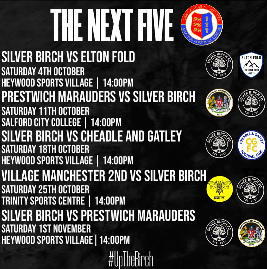 Our upcoming 5️⃣ fixtures of the @landcmedia season 👌

After experiencing many highs and lows in our first 5 competitive games, here is how we look in the upcoming matches 🙌

#UpTheBirch | #UTB