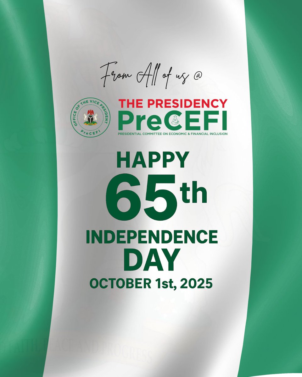 💚🤍 Happy 65th Independence Day, Nigeria! 🇳🇬
From all of us at PreCEFI, we celebrate our nation’s unity, strength, and progress — and remain committed to building inclusion and empowering every Nigerian. 🌟

#NigeriaAt65 #PreCEFI #InclusionForAll #StrongerTogether #RenewedHope