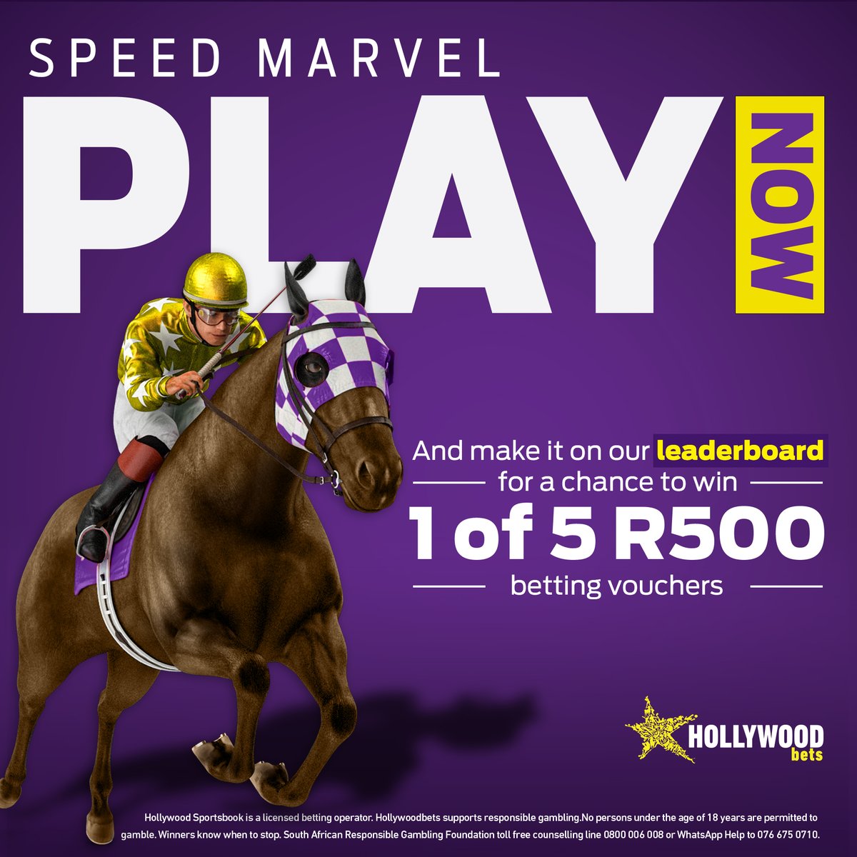 Hollywoodbets's tweet photo. Ready, set, PLAY!
Join the Speed Marvel action and race up the leaderboard for a chance to win 1 of 5 R500 betting vouchers.
The faster you play, the closer you are to victory! Play now with Hollywoodbets!
#HWBTWT #SpeedMarvel https://t.co/FnP9SWiVMg