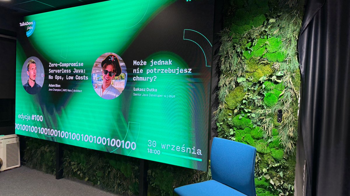 AdamBien's tweet photo. "We don't use Java in my current project. I'm jealous now!" 👉This was my favourite piece of feedback on my session, "Zero-Compromise Serverless Java- No Ops, Low Costs".  Thanks for attending and see you soon! #java #serverless #noops https://t.co/4S4xMqslGu