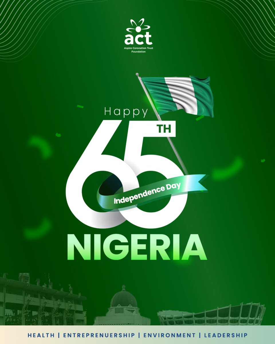 ACTFoundation_'s tweet photo. With heart and might, we pledge to build a nation bound in freedom, peace, and unity.
Today, we honor our past, embrace our present, and look forward to a brighter future.

Happy Independence Day, Nigeria! 🇳🇬

#ACTFoundation #Nigeria #IndependenceDay https://t.co/8X6Lq5we55