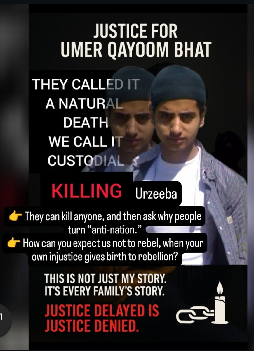 BhatUrzi's tweet photo. My brother Umer Qayoom Bhat was killed in custody. Labeled a “Natural Death.” JK Samadhan and others failed us. If custodial killings go unpunished, who will protect ordinary families? #JusticeForUmer #StopCustodialDeaths #EndImpunity #HumanRights
#kashmir #Justice #lgmanoj https://t.co/BlpAywTDWL