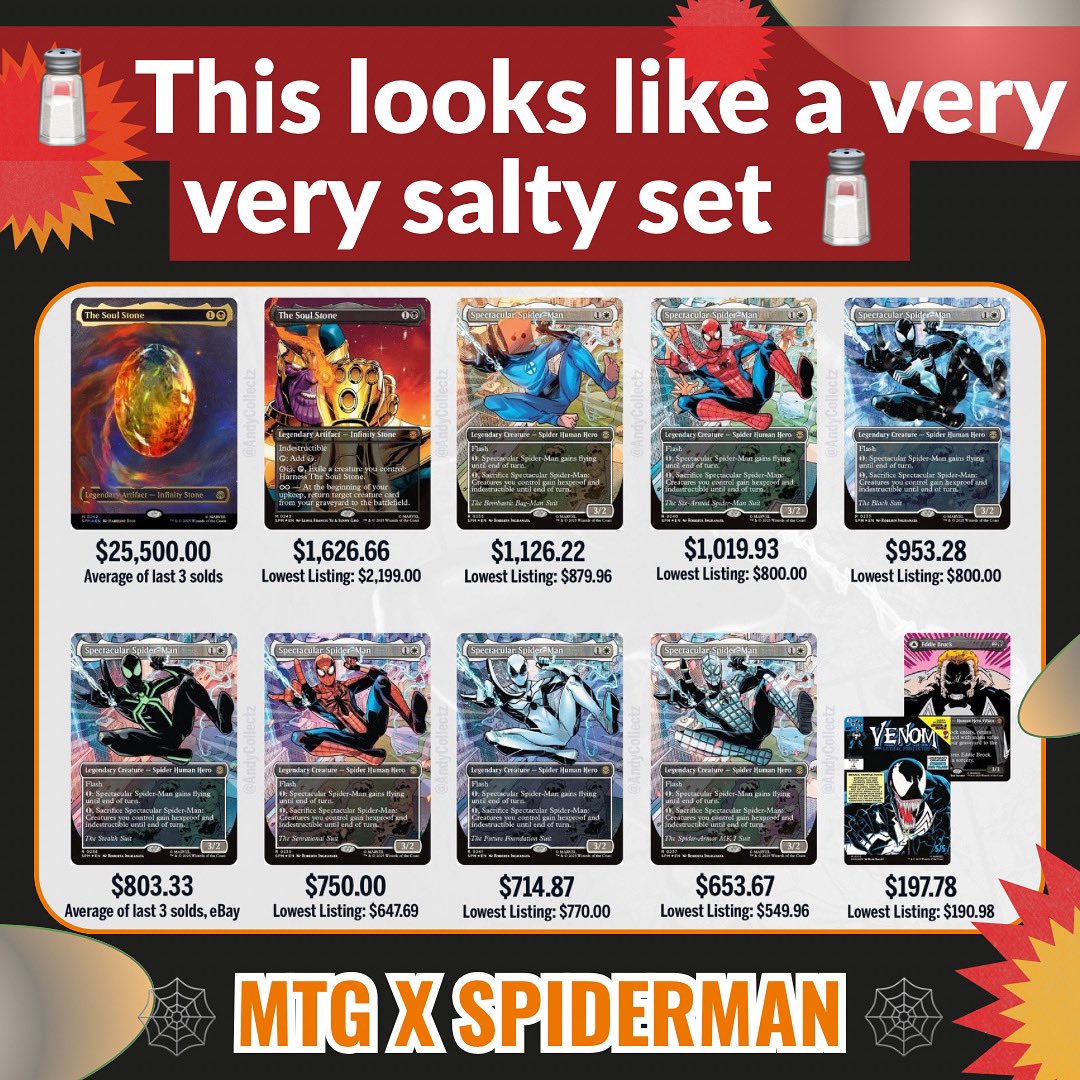 LOOK AT THIS PRICE, MAAANNN!!! 🧂

#mtg #magicthegathering #spiderman #spidey #magicsorter #price #list #salty #amazing #collector 🕷️